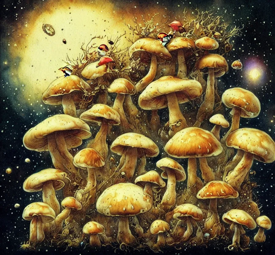 Image similar to mushrooms in space, by jean baptiste monge