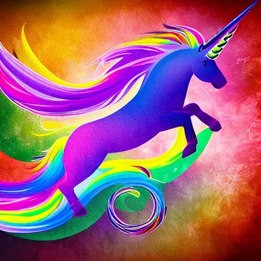 Prompt: unicorn sharp focus colorful photograph long tail flying