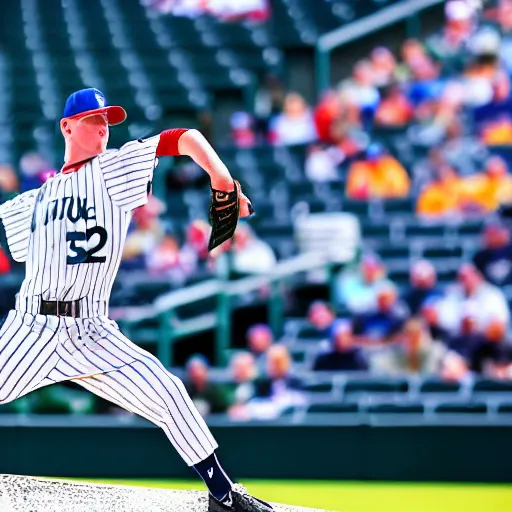 action photo of kyle funkhouser pitching, in uniform