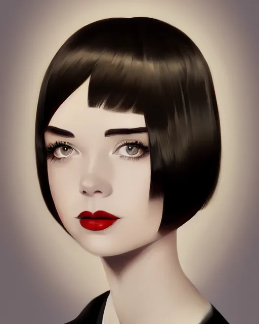Prompt: colleen moore 2 2 years old, bob haircut, portrait by stanley artgerm, dramatic lighting, ilya kuvshinov, trending on artstation, abstract flat multi colour