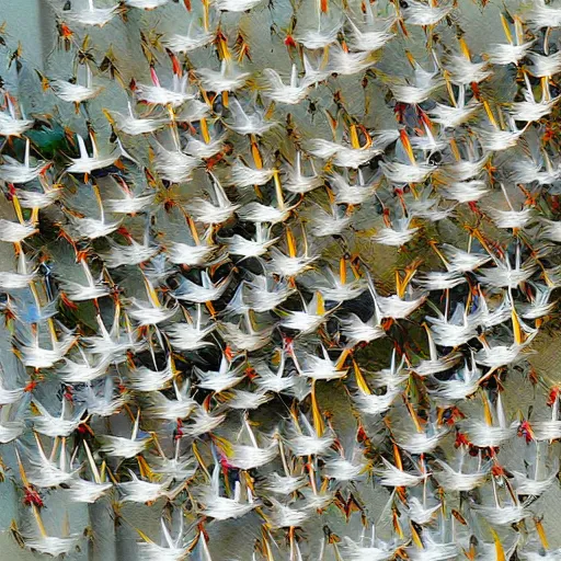 Image similar to a swarm of paper cranes by caravaggio