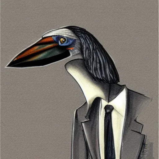 Image similar to sketch of a shoebill stork in suit