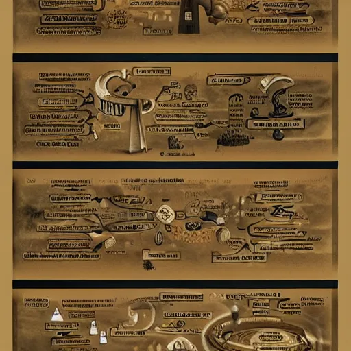 Prompt: A world where humanity remained loyal to archaic forces, and what followed was an unprecedented era of spiritual alchemy, Infographic and Marginalia, Artstation, epic