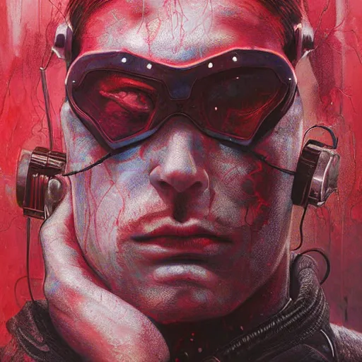 Image similar to dream portrait of Daredevil, cameras, melting ,8k,by tristan eaton,Stanley Artgermm,Tom Bagshaw,Greg Rutkowski,Carne Griffiths, Ayami Kojima, Beksinski, Giger,trending on DeviantArt,face enhance,hyper detailed,minimalist,cybernetic, android, blade runner,full of colour 8-W 1024