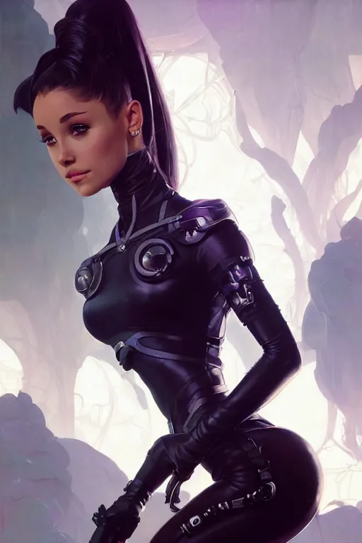 Image similar to ariana grande as aeon flux profile picture by Greg Rutkowski, dynamic pose, intricate, futuristic, fantasy, elegant, by Stanley Artgerm Lau, greg rutkowski, thomas kindkade, alphonse mucha, loish, norman Rockwell,