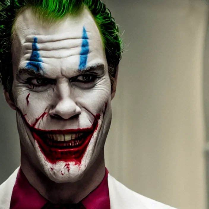 Image similar to dexter morgan as the joker, 8 k, movie still