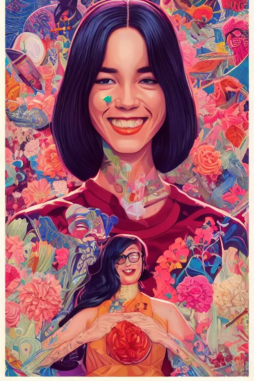 Image similar to a pretty girl smiling, Tristan Eaton, victo ngai, artgerm, RHADS, ross draws