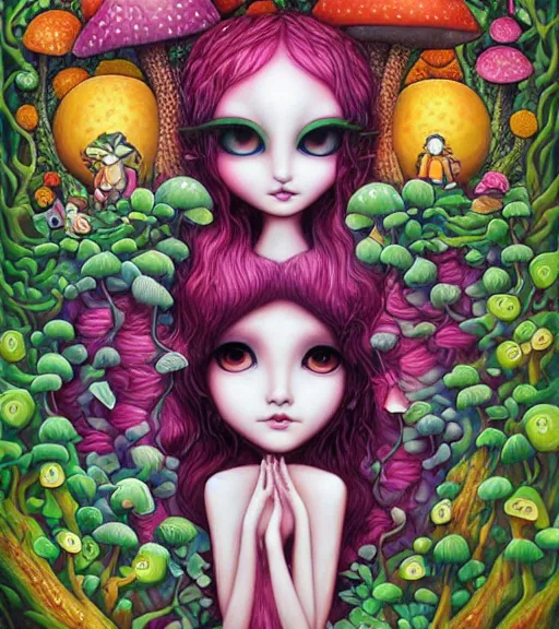 Image similar to Mushroom dryad by Jeremiah Ketner and Hiroyuki Mitsume-Takahashi and Goro Fujita and Mark Ryden