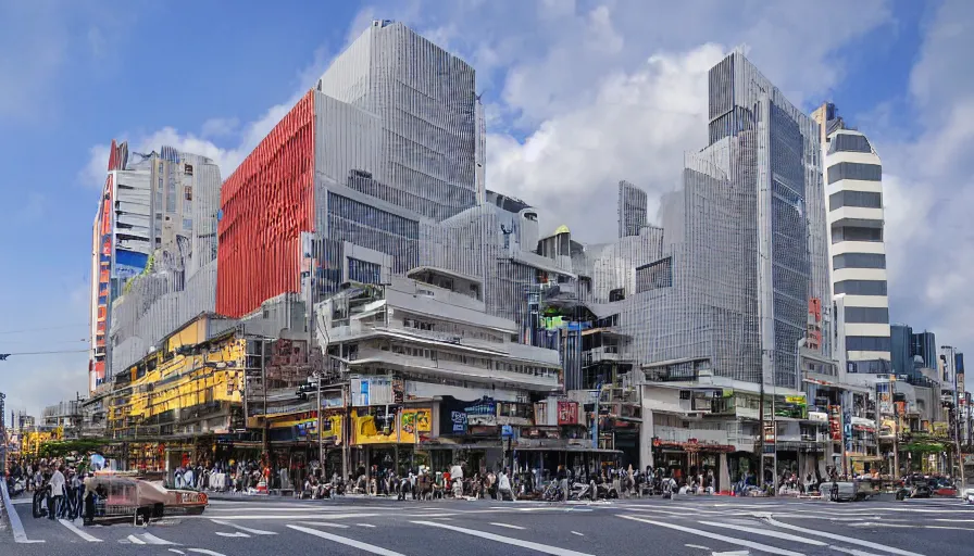 Image similar to the modern kabuki - za building, by hiroshi yoshida, wide - angle lens, detailed