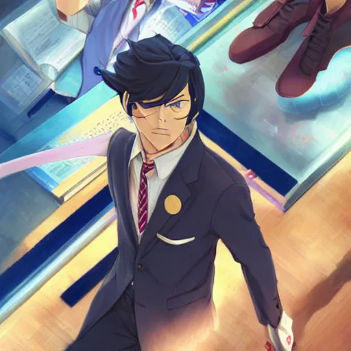 Image similar to phoenix wright, ace attorney style, digital painting, anime, highly detailed, by greg rutkowski makoto shinkai key art kyoto animation