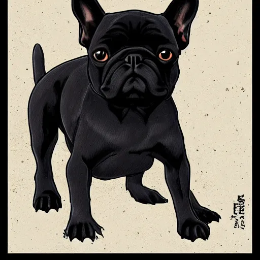 Prompt: black french bulldog by satoshi kon