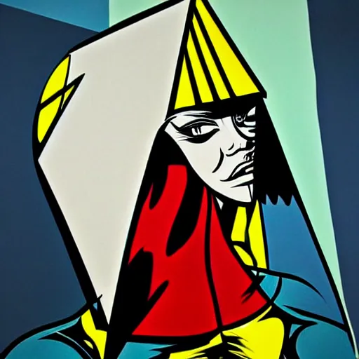 Prompt: Wall mural portrait of Pyramid Head, urban art, pop art, artgerm, by Roy Lichtenstein