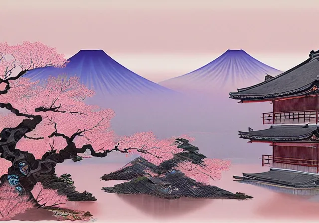 Prompt: ancient Japanese beautiful landscape mode concept art high realism