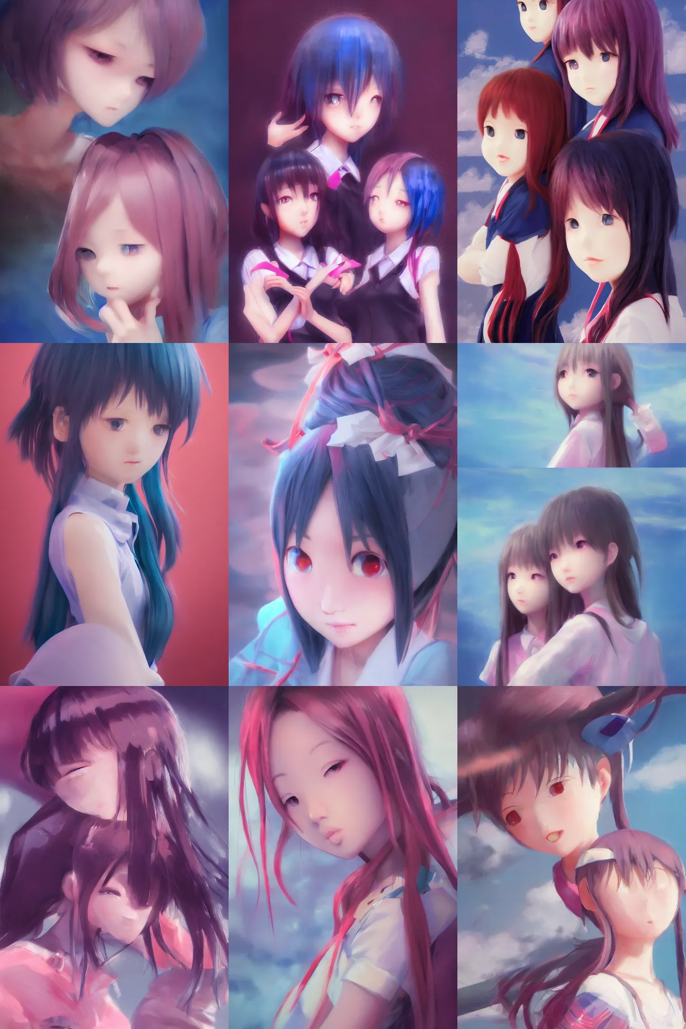 Prompt: 3d infrared octane render concept art by D. Jun, by Mo Xiang Tong Xiu, by Igarashi Daisuke, cute beauty minimalist portrait anime sad friends school girls under dark pink and blue water. beautiful and cutest sad face. dramatic deep light, trending on artstation, oil painting brush