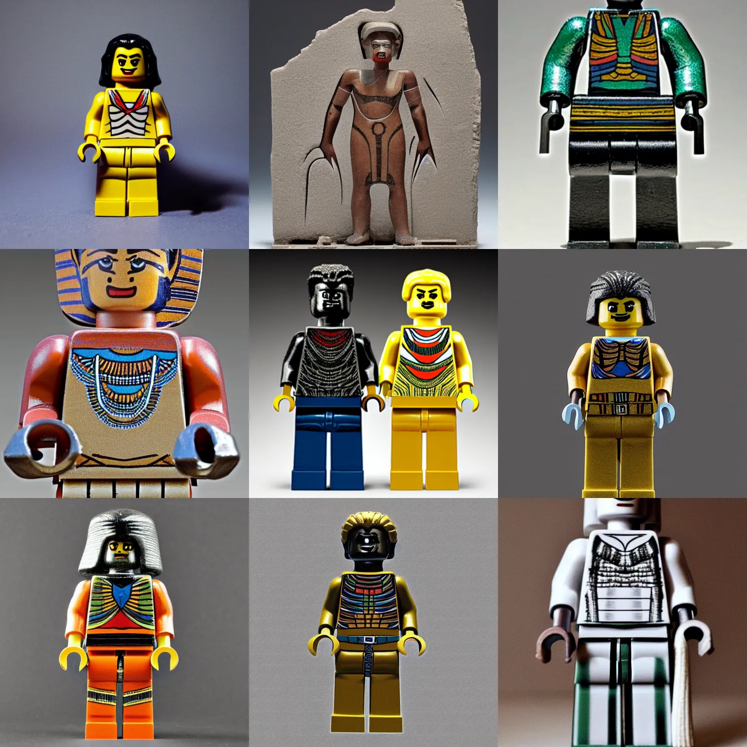 Prompt: egyptian sculpture of a lego minifigure