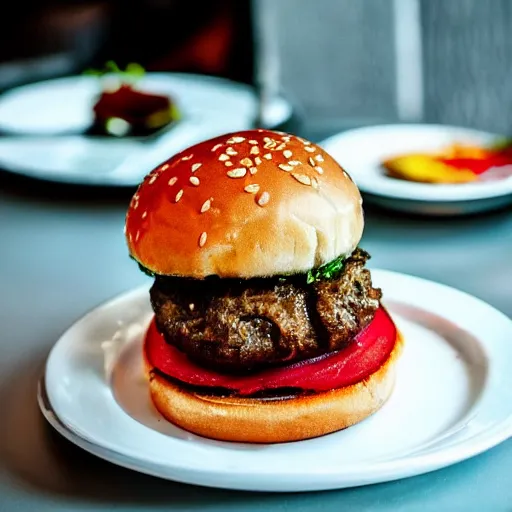 Image similar to close up high resolution photo of hamburger, michelin star, very tasty, food photography, instagram, trending