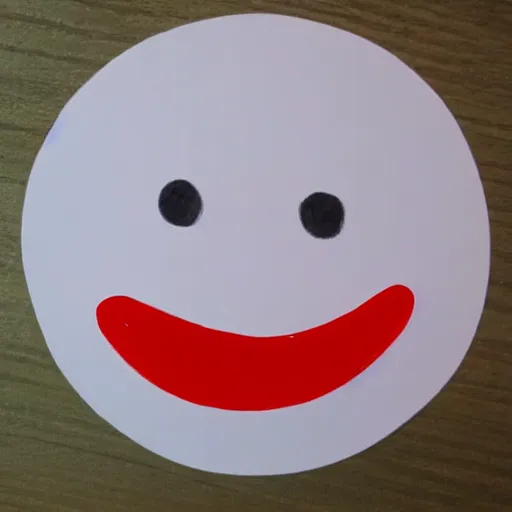 Prompt: child drawing of red eyed smiling emoji smiling thumb up