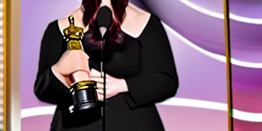 Image similar to an actress giving academy awards acceptance speech in the spotlight on the stage