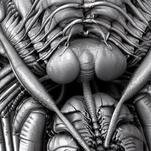 Image similar to a close up of a fake insect on a stick, a computer rendering by h. r. giger, trending on zbrush central, neoplasticism, zbrush, reimagined by industrial light and magic, # vfxfriday