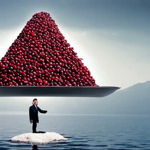 Prompt: a mountain of cranberries in the shape of bryan cranston's face, cranberry statue, submerged in cranberries, natural light, sharp, detailed face, magazine, press, photo, steve mccurry, david lazar, canon, nikon, focus