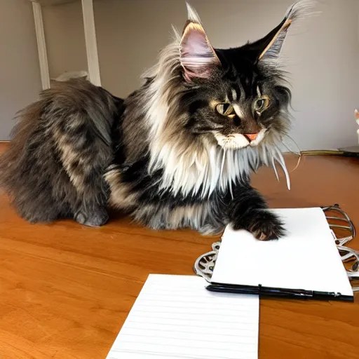 Prompt: my maine coon cat typing up a list of grievances to email to the management about the lack of treats. 3D, Pixar movie