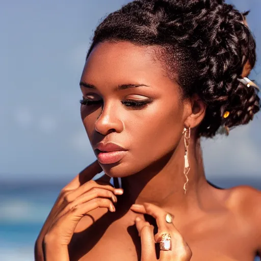 Image similar to beautiful photo graph of a model at a high end photoshoot in Barbados