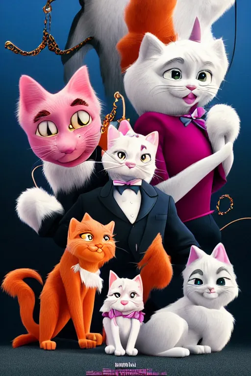 Image similar to aristocats movie poster, cgi, cinema, realistic