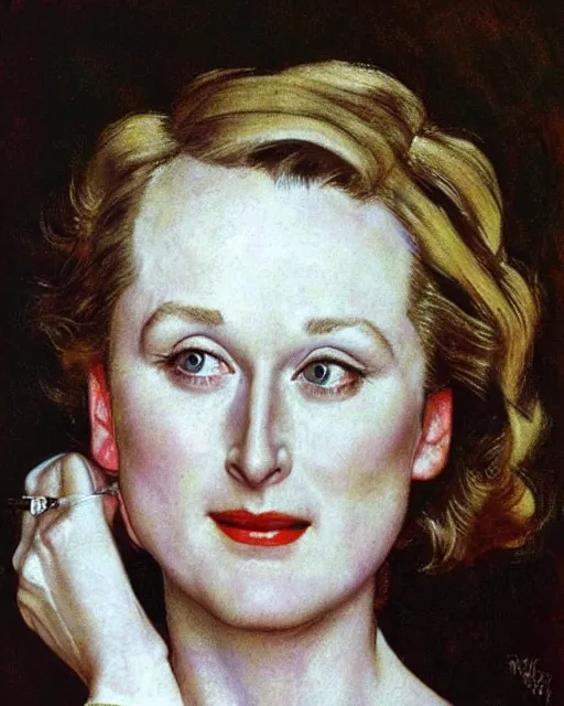 Image similar to portrait of a young meryl streep by norman rockwell