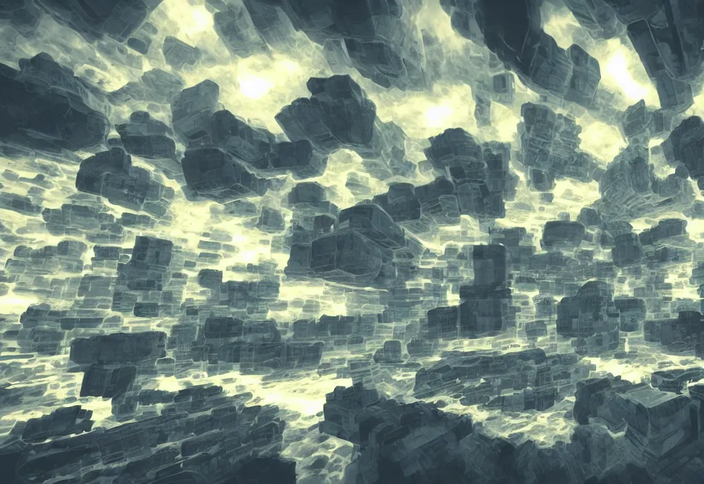 Prompt: sci-fi walls with distorted clouds, 8 bits graphics, 2D, low quality, low contrast, RGB displacement, color gradient, heavy compression filter,