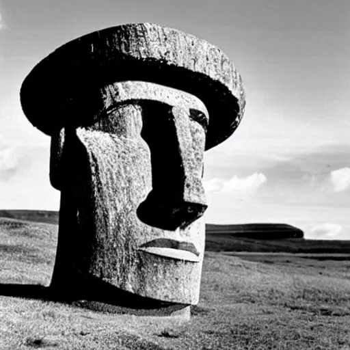 Image similar to easter island moai as the main character in a black and white noir film wearing a fedora, intricate, 1 9 4 0 s film noir, sharp focus, sharp shadows, robert siodmak, fritz lang, otto preminger, orson welles, billy wilder