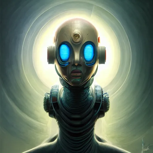 Image similar to low angle portrait shot of a cyberpunk gazmask robot character, intricate, elegant, highly detailed, centered, digital painting, artstation, concept art, smooth, sharp focus, illustration, artgerm, Tomasz Alen Kopera, Peter Mohrbacher, donato giancola, Joseph Christian Leyendecker, WLOP, Boris Vallejo