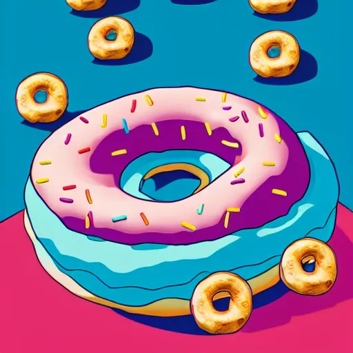 Prompt: a donut inside of a bed, cartoon, 4 k, poster art