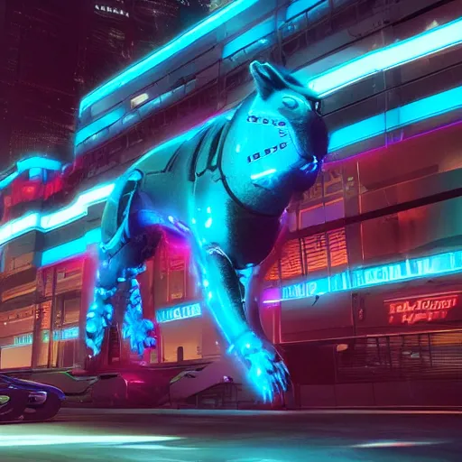 Image similar to a neon cyberpunk cyborg jaguar, octane render