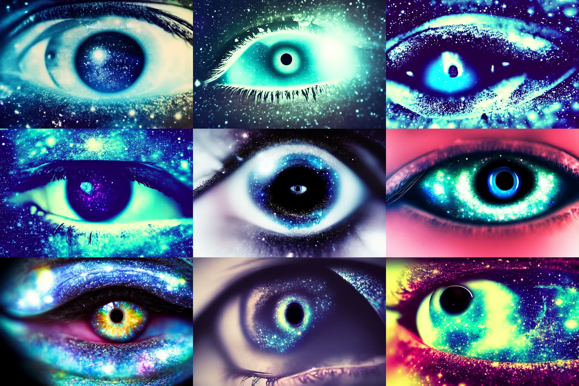 Prompt: a galaxy is inside of an eye, beautiful eye, eye, eye of a woman, realistic, ultra realistic, macro photo, beautiful, digital art, conceptual art, trending on artstation