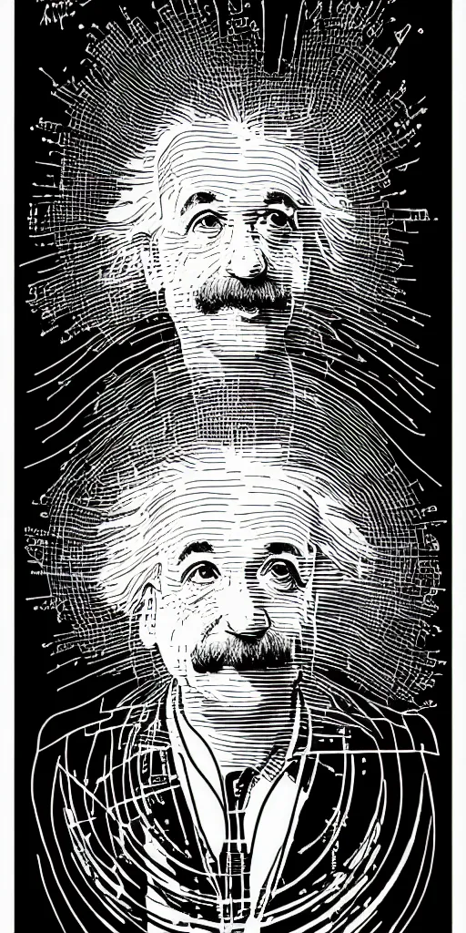 Image similar to portrait of albert einstein in front of a space - time diagram, by laurie greasley