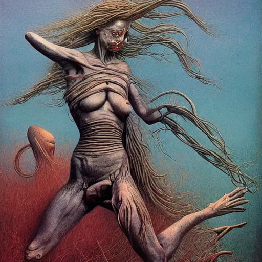 Prompt: an amazing masterpiece of art by gerald brom, Zdzisław Beksiński, crazed