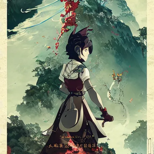 Image similar to poster for a film fantasy japanese animation called genshin impact, written genshin impact on the poster, 8 k, hd, dustin nguyen, akihiko yoshida, greg tocchini, greg rutkowski, cliff chiang