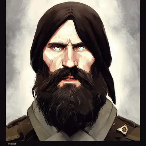 Image similar to portrait of rasputin in team fortress 2 style, epic, tragic, military art, fantasy, dieselpunk, hd shot, digital portrait, beautiful, artstation, comic style, by artgerm, guy denning, jakub rozalski, magali villeneuve and charlie bowater