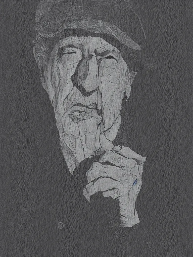 Image similar to wire line art portrait of leonard cohen.