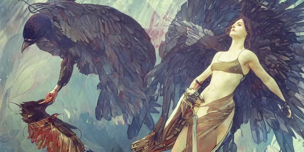 Image similar to a bird shooting lasers from its eyes, art by artgerm and greg rutkowski and alphonse mucha