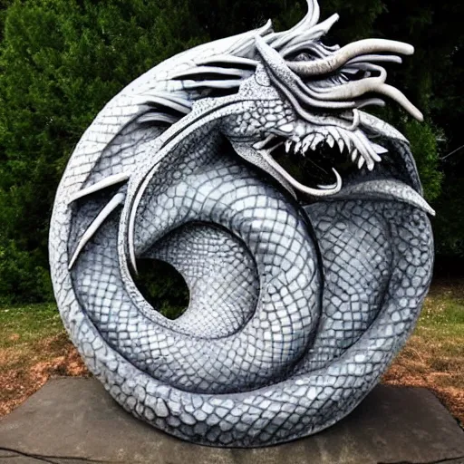 Prompt: “fire breathing dragon, sculpture in the round, stone”