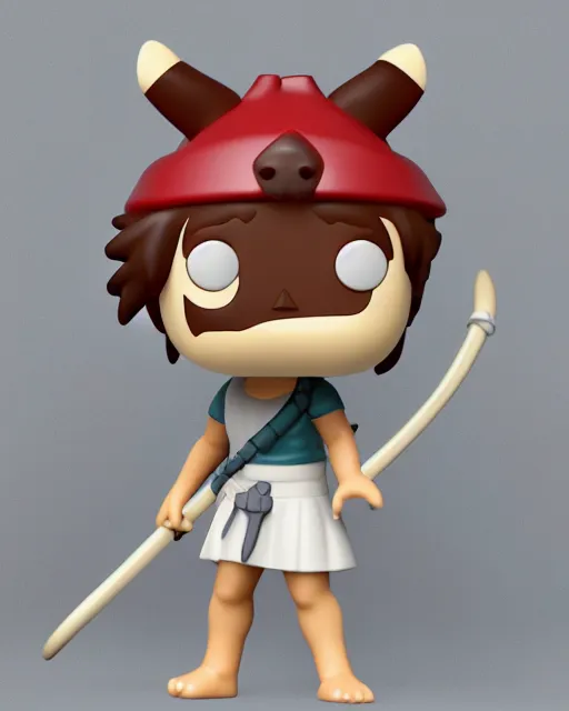 Image similar to full body 3d render of princess mononoke as a funko pop, studio lighting, white background, blender, trending on artstation, 8k, highly detailed