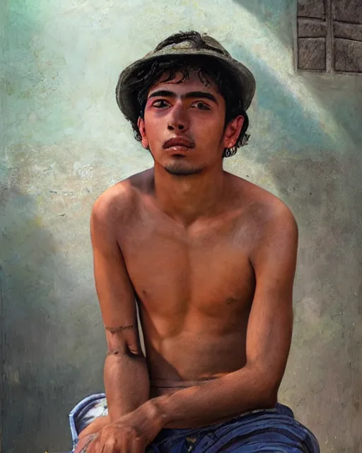 Image similar to portrait of a magical young mexican man in yucatan, art by denys tsiperko and bogdan rezunenko, hyperrealism