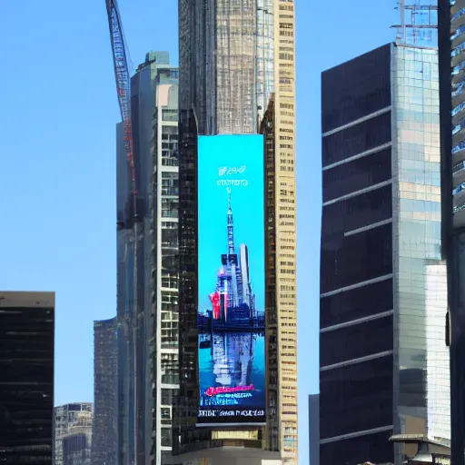 Image similar to skycrapper with huge billboard on it.