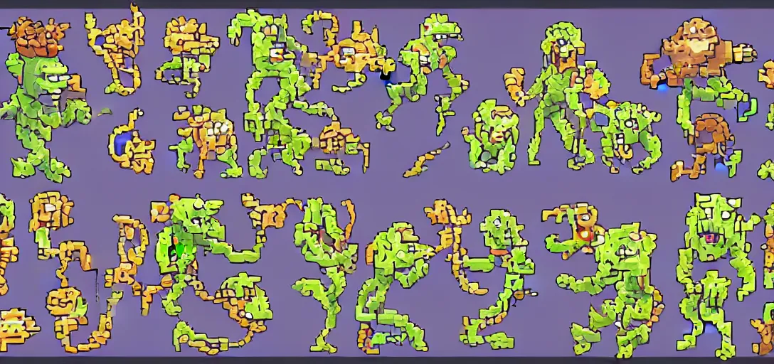 Prompt: pixel art sprite sheet of cute catchable monsters