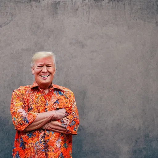 Image similar to A Portrait Photo of Trump wearing batik from Indonesia, award winning photography, sigma 85mm Lens F/1.4, perfect faces