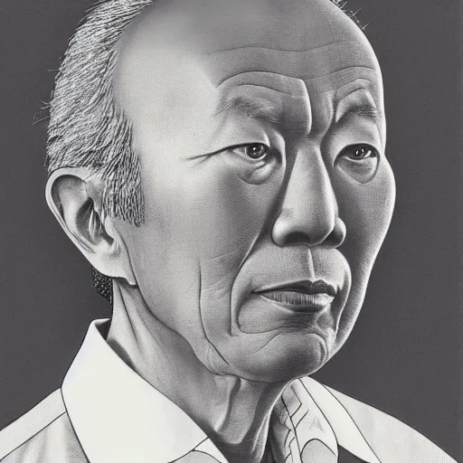 Prompt: portrait of lee kuan yew, by moebius