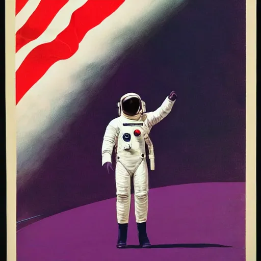 Image similar to A beautiful experimental art of a astronaut standing on a planet with a flag in the background. electric purple, crazing by Sabbas Apterus, by Eadweard Muybridge stormy