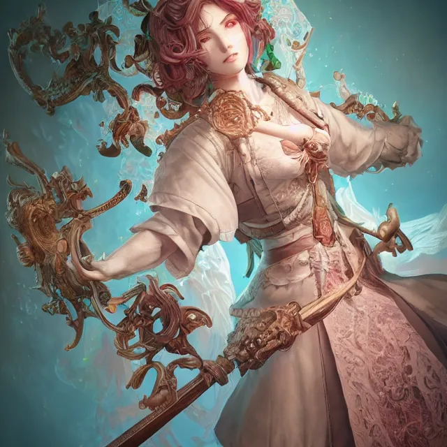 Image similar to studio portrait of neutral good colorful female cleric bard healer as absurdly beautiful, elegant, young skinny gravure idol, an ultrafine hyperdetailed illustration by kim jung gi, irakli nadar, intricate linework, sharp focus, bright colors, octopath traveler, final fantasy, unreal engine 5 highly rendered, global illumination, radiant light, detailed and intricate environment