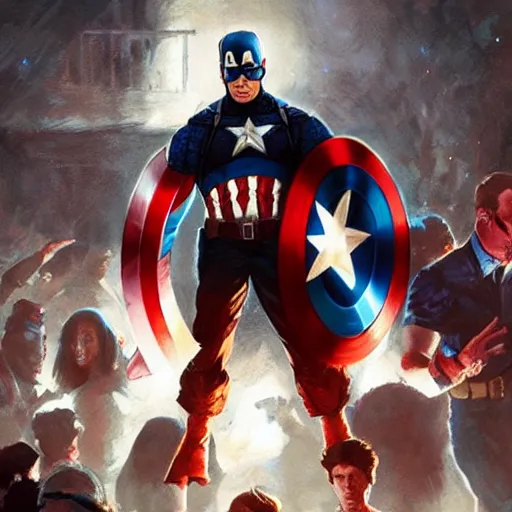 Image similar to Captain America themed rave party, Greg Rutkowski